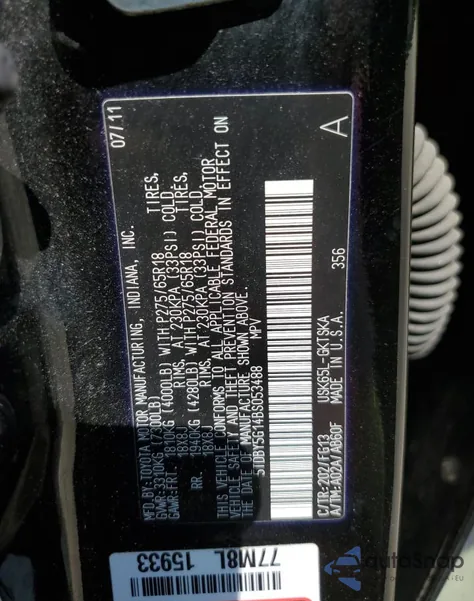 2011 Toyota Sequoia Sr5 из США, поврежденный, VIN 5TDBY5G14BS053488